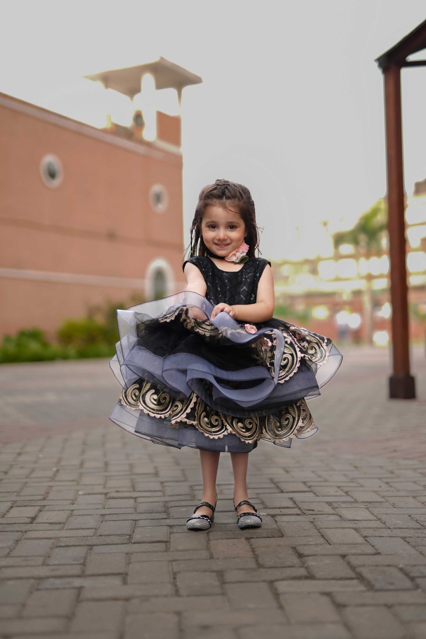 LUX. EMB FROCK BLACK 4114