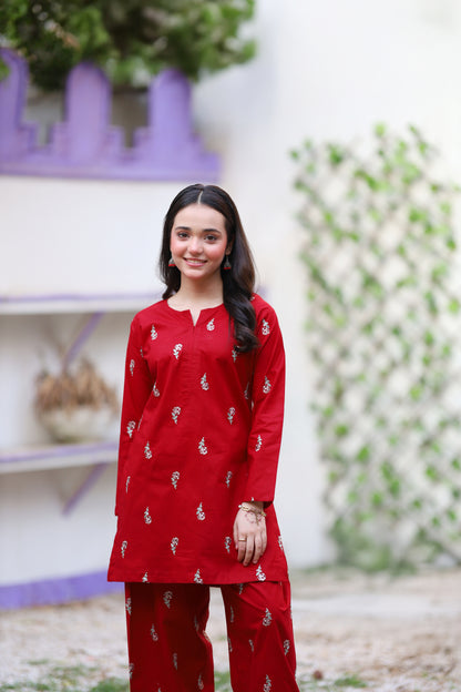 2 PIECE EMBROIDERED LAWN SUIT MAROON KFM-1020