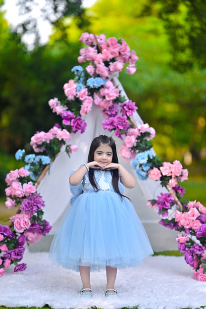 BABY EMBROIDED FROCK SKY KDB-3006