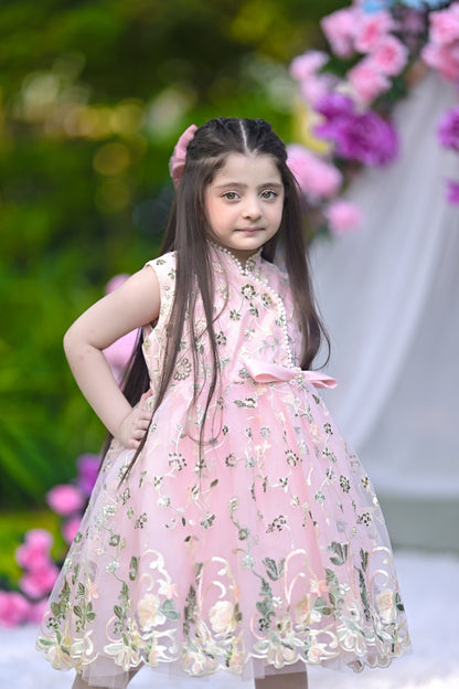 BABY EMBROIDED FROCK PEACH KGG-3009