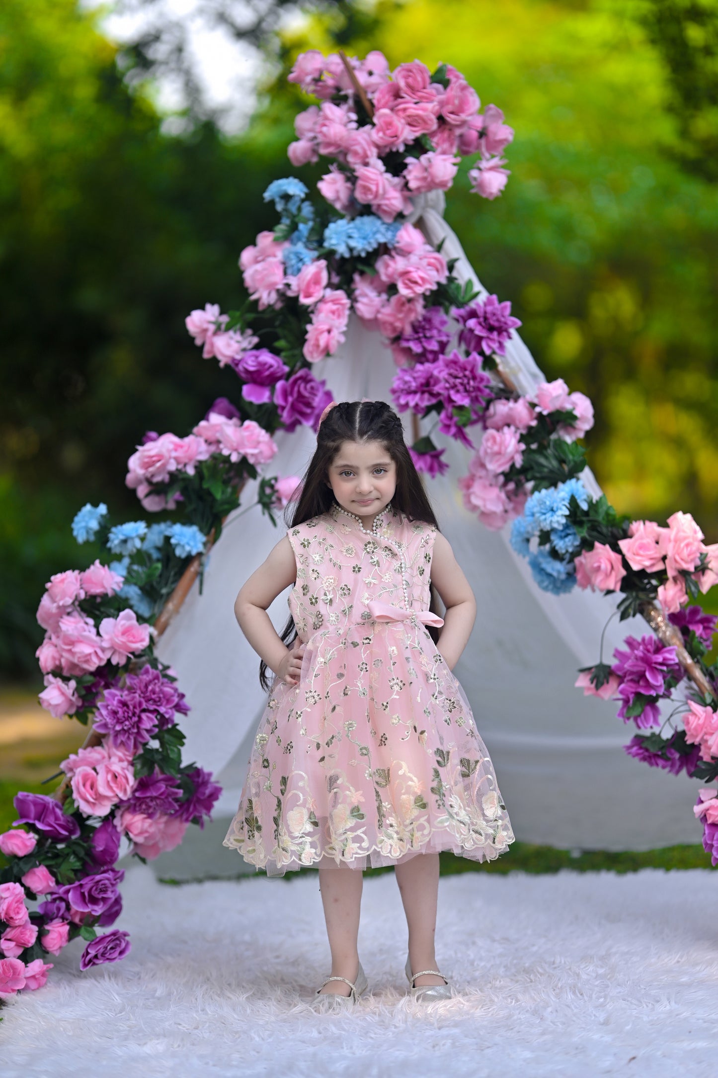 BABY EMBROIDED FROCK PEACH KGG-3009