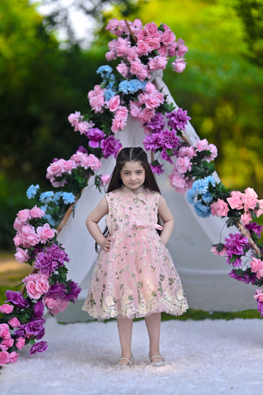 BABY EMBROIDED FROCK PEACH KGG-3009