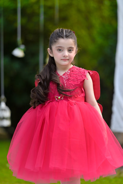 BABY EMBROIDED FROCK SHOWKING PINK KDB-3003