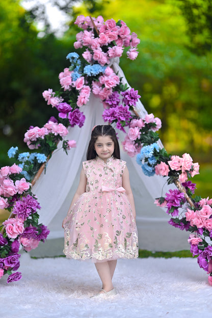 BABY EMBROIDED FROCK PEACH KGG-3009