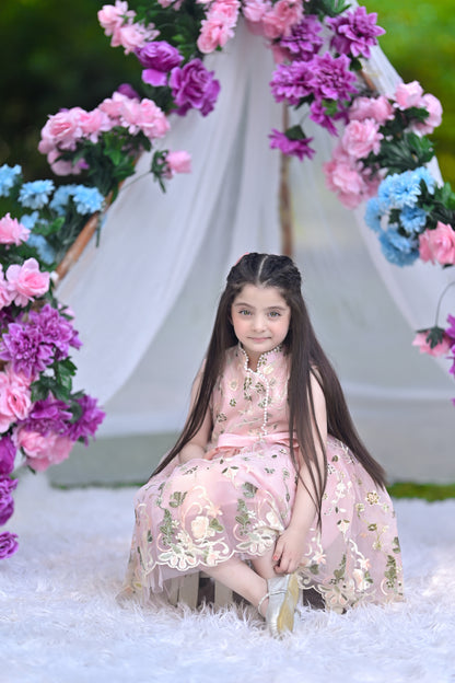 BABY EMBROIDED FROCK PEACH KGG-3009