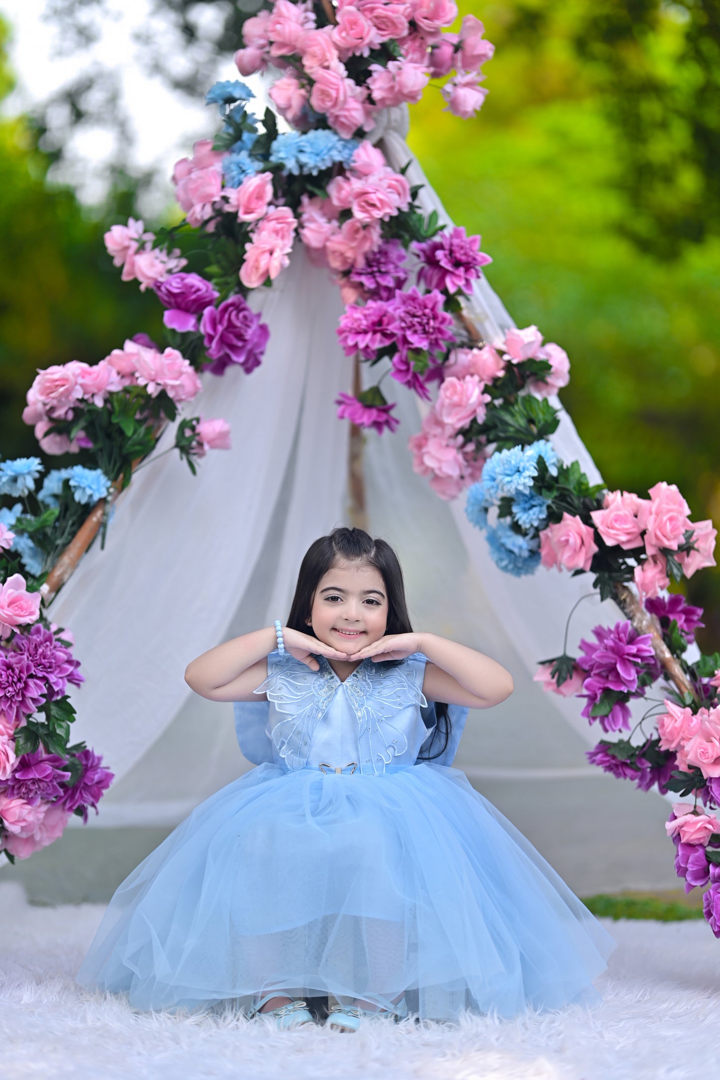 BABY EMBROIDED FROCK SKY KDB-3006