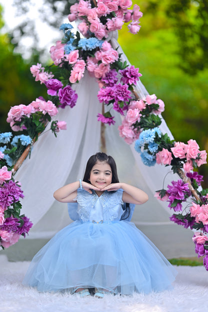 BABY EMBROIDED FROCK SKY KDB-3006