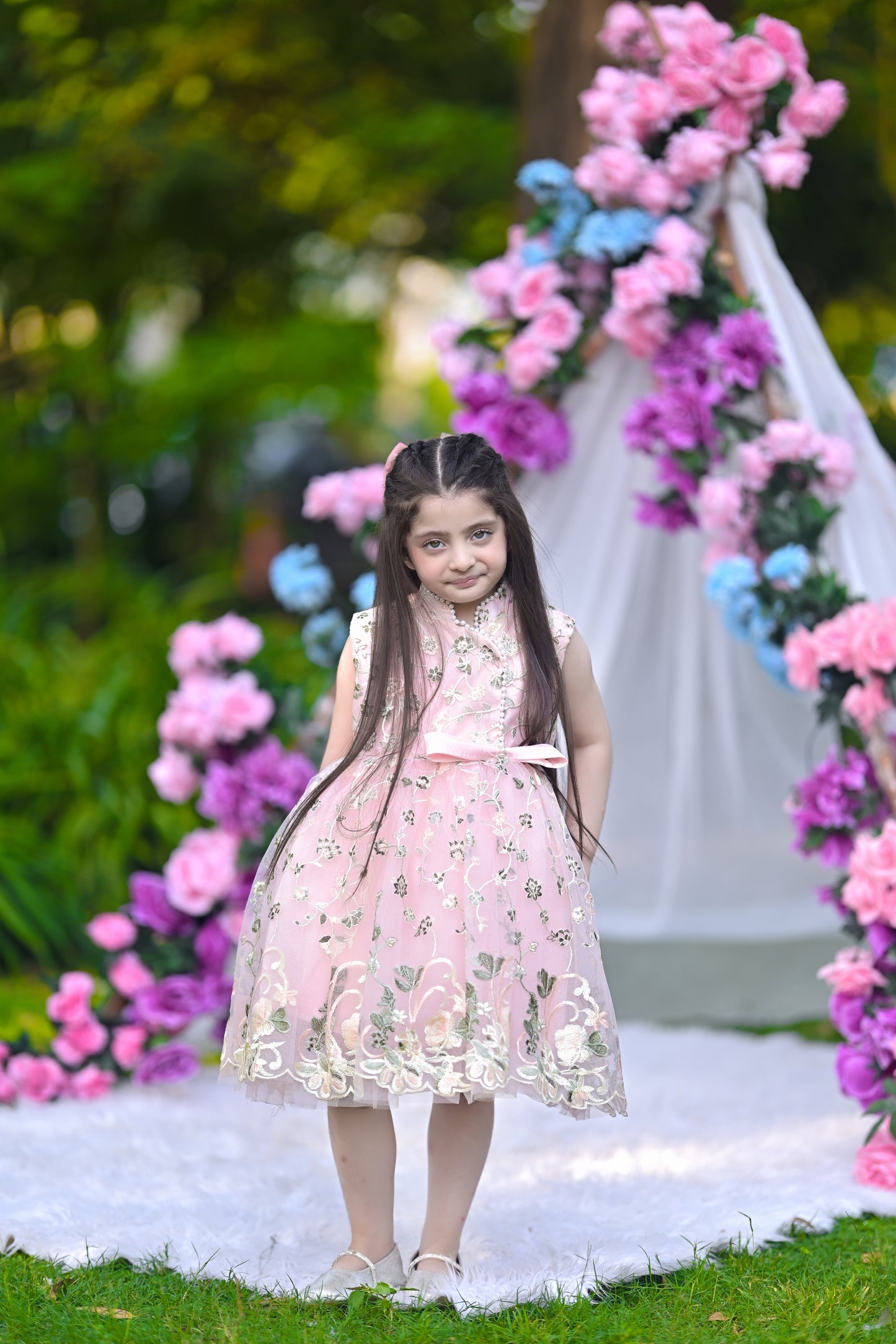 BABY EMBROIDED FROCK PEACH KGG-3009