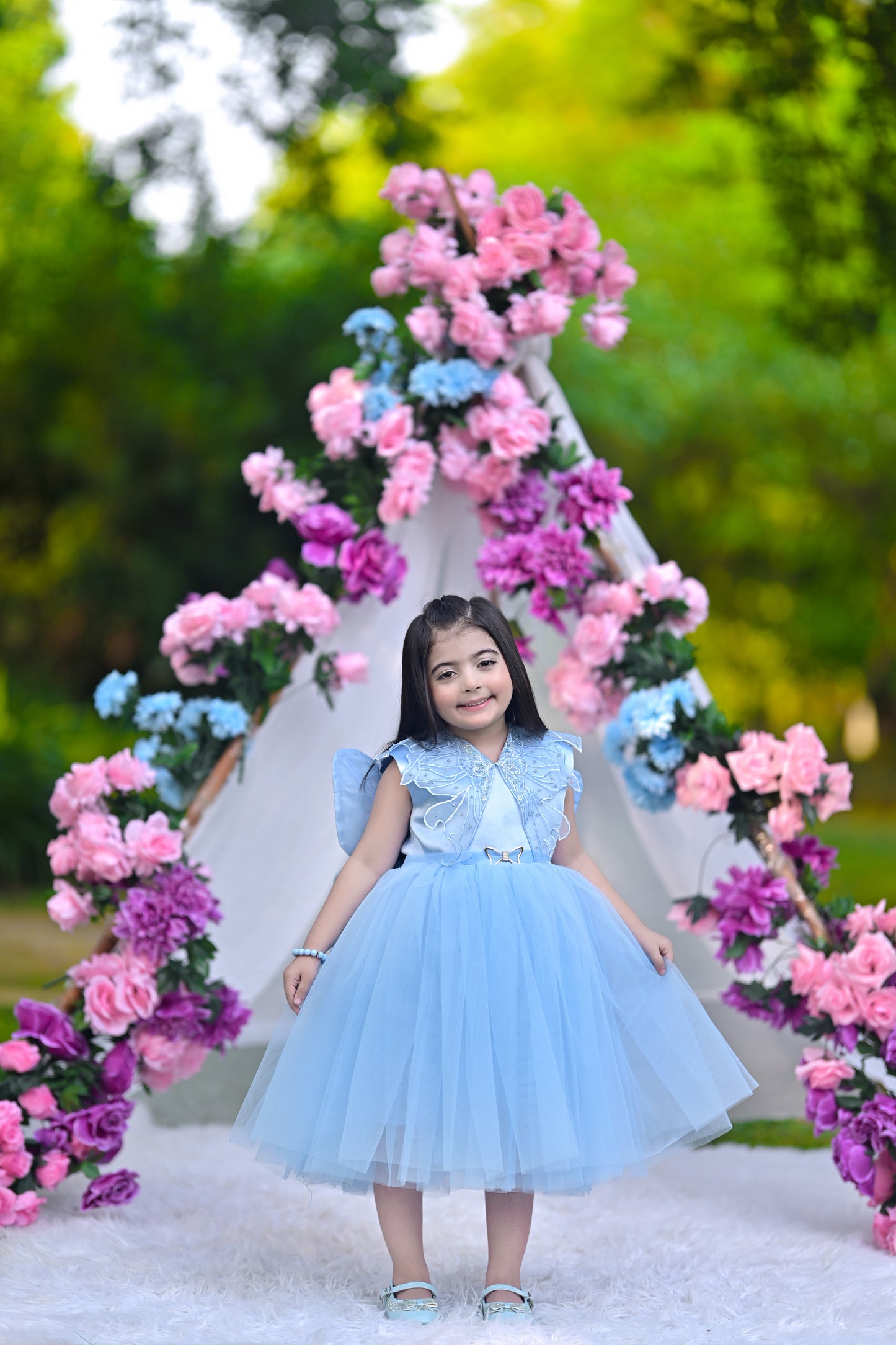 BABY EMBROIDED FROCK SKY KDB-3006