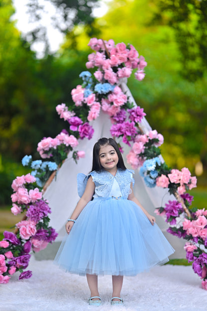 BABY EMBROIDED FROCK SKY KDB-3006