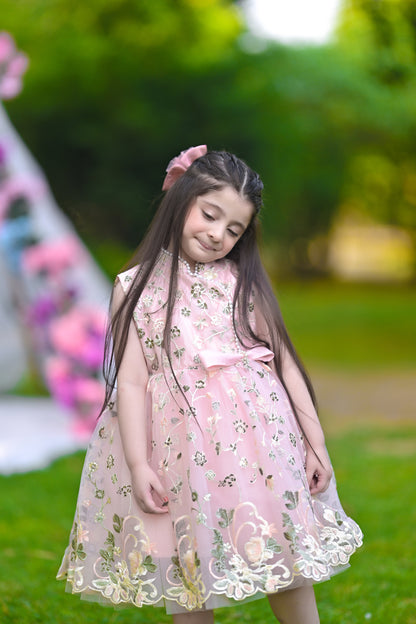 BABY EMBROIDED FROCK PEACH KGG-3009