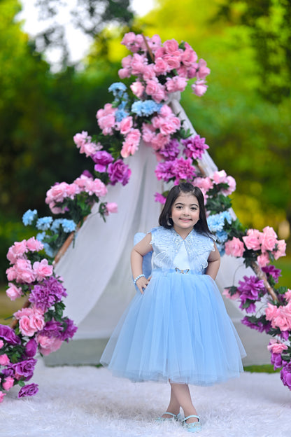 BABY EMBROIDED FROCK SKY KDB-3006