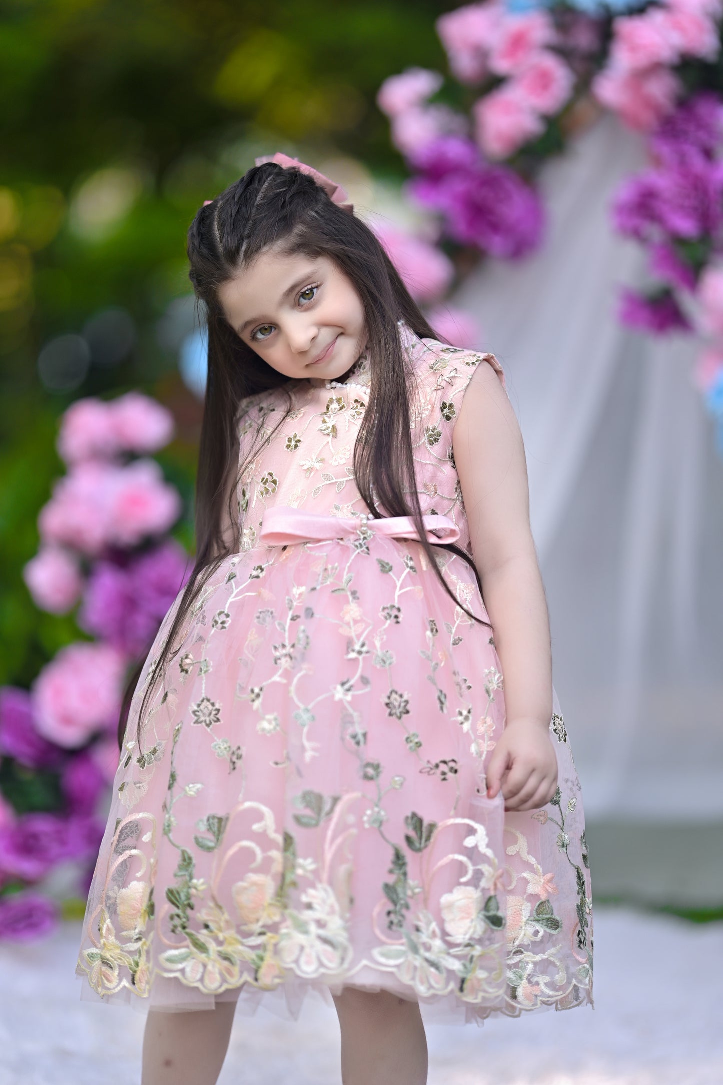 BABY EMBROIDED FROCK PEACH KGG-3009