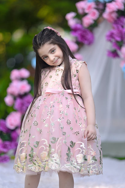 BABY EMBROIDED FROCK PEACH KGG-3009