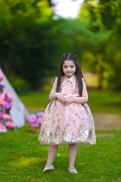 BABY EMBROIDED FROCK PEACH KGG-3009