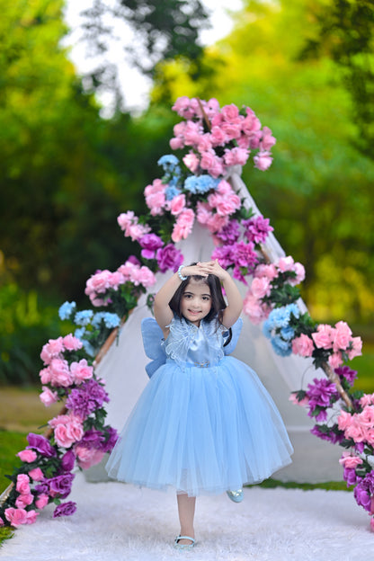 BABY EMBROIDED FROCK SKY KDB-3006