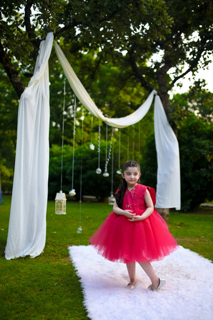 BABY EMBROIDED FROCK SHOWKING PINK KDB-3003