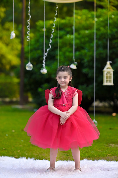 BABY EMBROIDED FROCK SHOWKING PINK KDB-3003