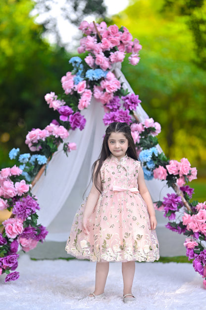BABY EMBROIDED FROCK PEACH KGG-3009