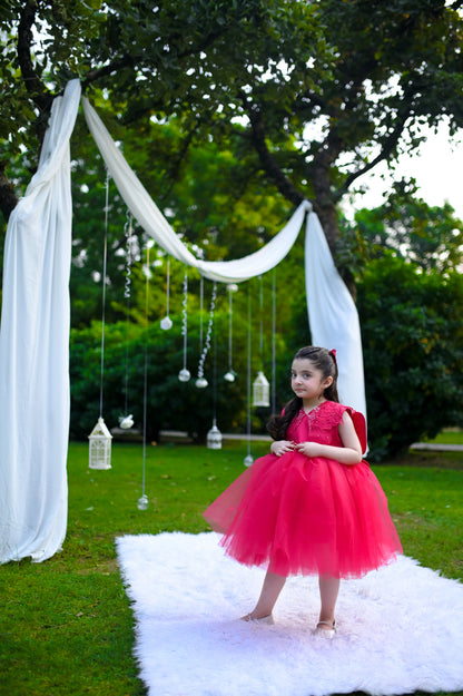 BABY EMBROIDED FROCK SHOWKING PINK KDB-3003