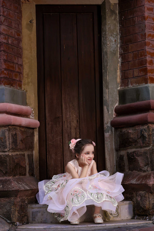 LUX. EMB FROCK TEA PINK 4111