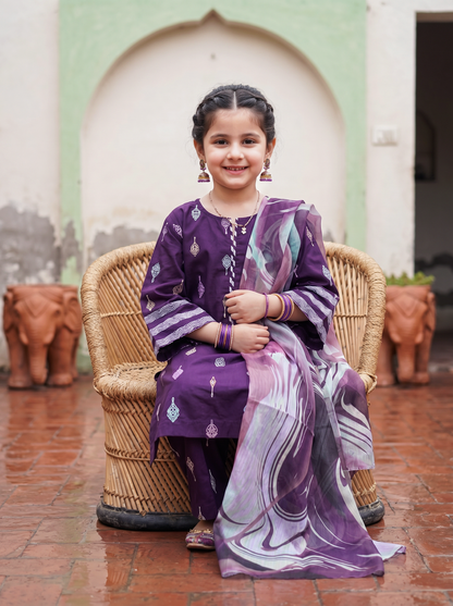 3 PIECE EMBROIDED LAWN SUIT PURPLE KCB 4005