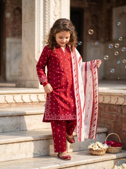 3 PIECE EMBROIDED LAWN SUIT RED KMB 4004