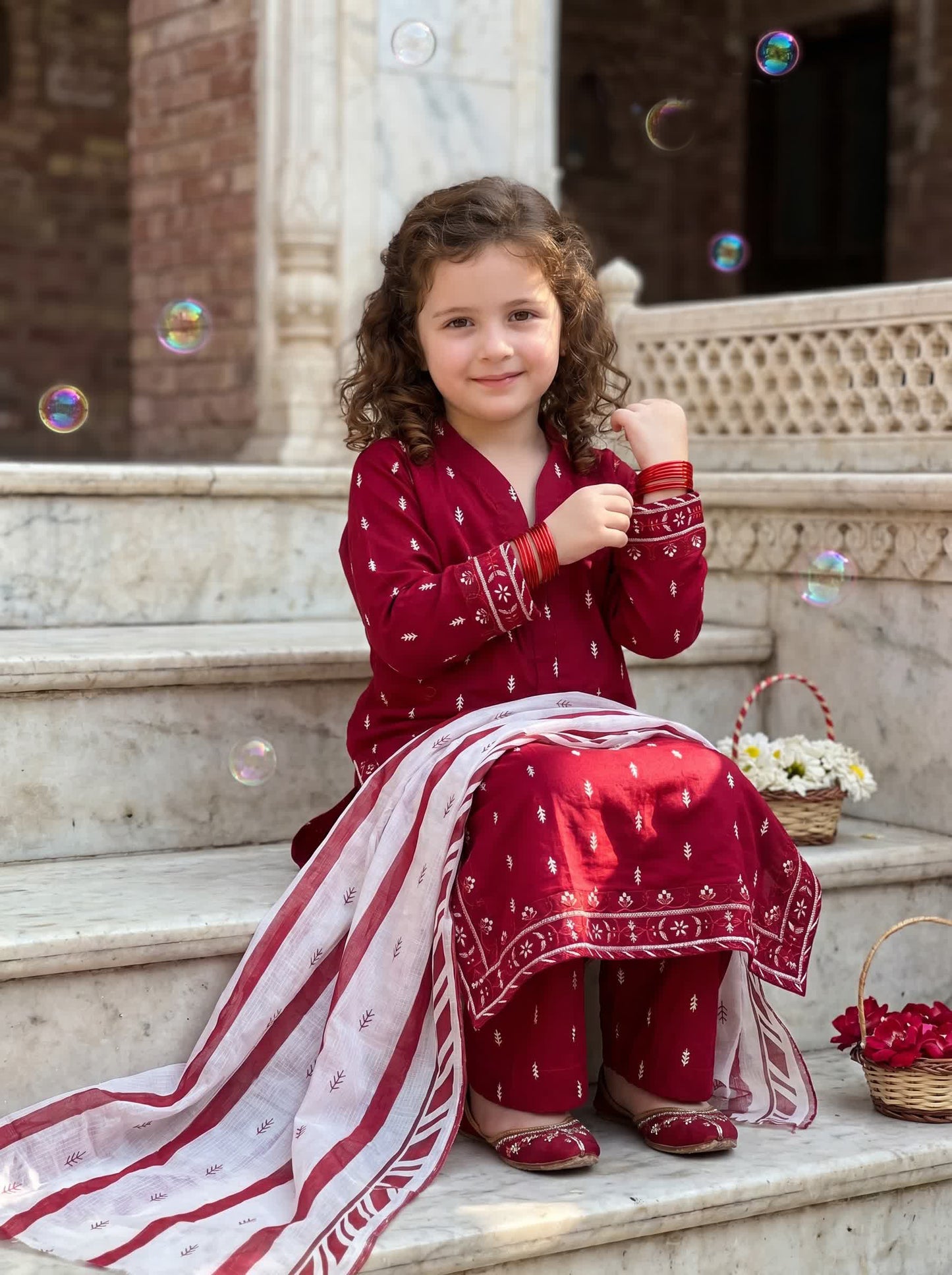 3 PIECE EMBROIDED LAWN SUIT RED KMB 4004