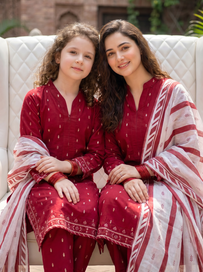 3 PIECE EMBROIDED LAWN SUIT RED KMB 4004