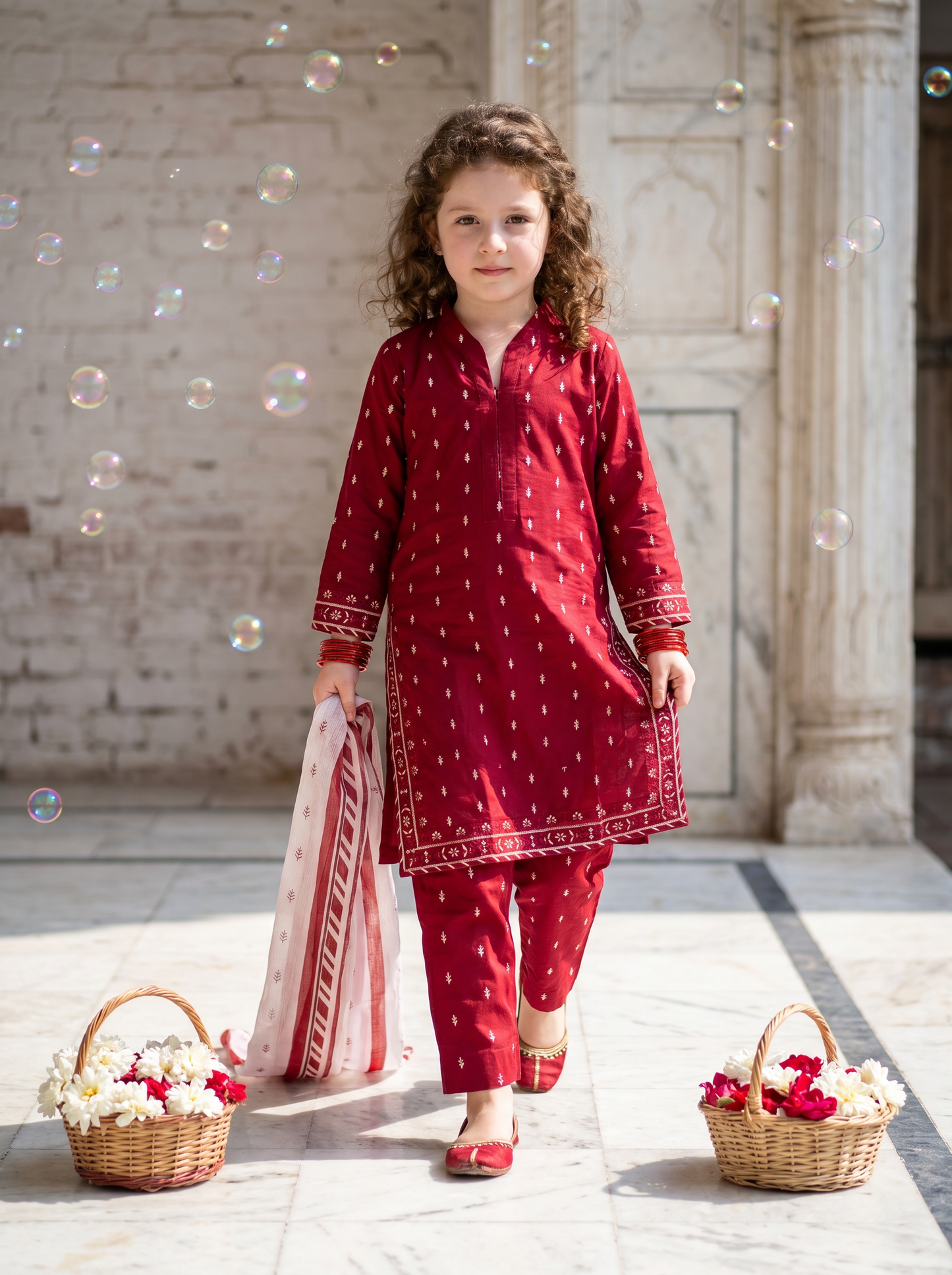 3 PIECE EMBROIDED LAWN SUIT RED KMB 4004