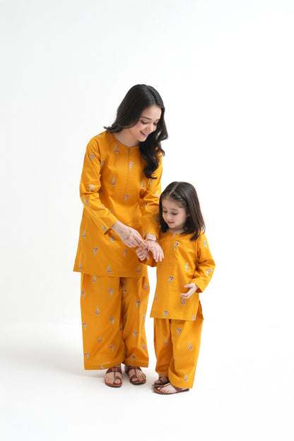 2 PIECE EMBROIDED LAWN SUIT YELLOW KFM-2125