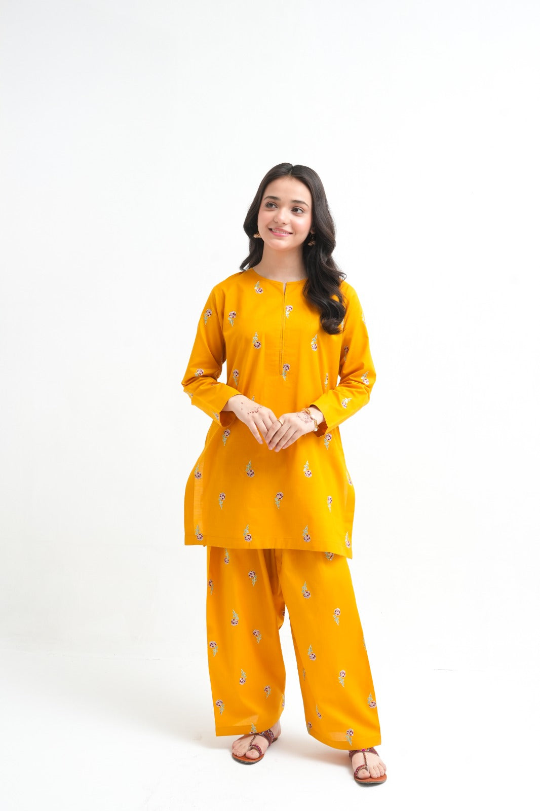 2 PIECE EMBROIDED LAWN SUIT YELLOW KFM-2125