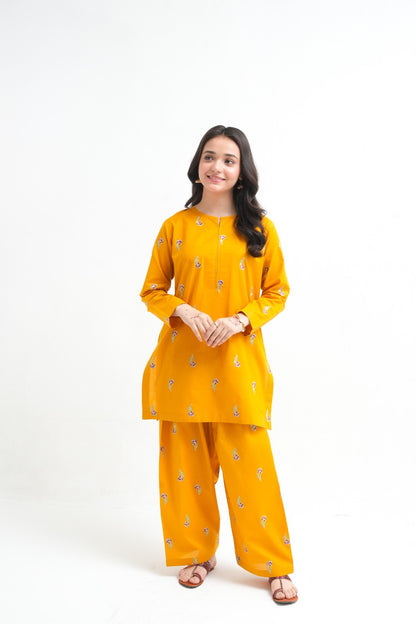 2 PIECE EMBROIDED LAWN SUIT YELLOW KFM-2125