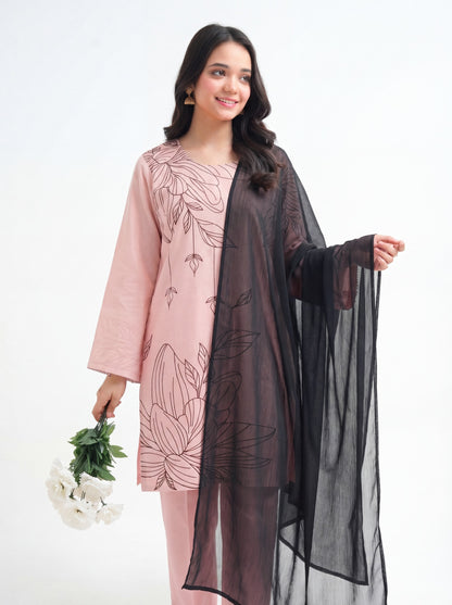 3 PIECE EMRODERED LAWN SUIT TEA PINK KRS-1023