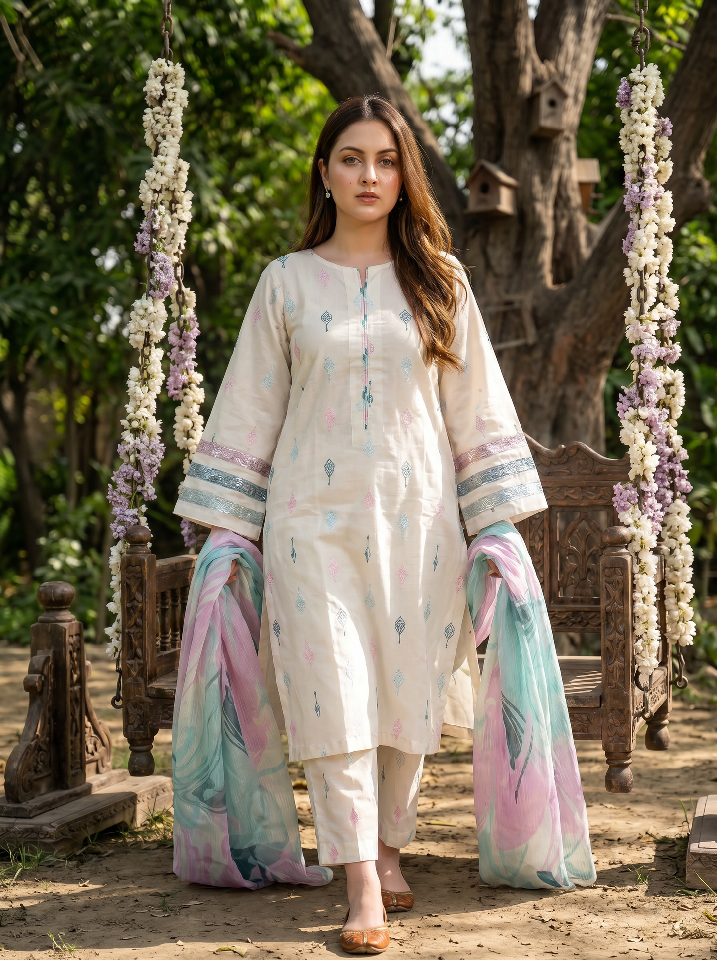 3 PIECE EMBROIDED LAWN SUIT WHITE KCB 4003