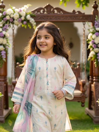 3 PIECE EMBROIDED LAWN SUIT WHITE KCB 4003