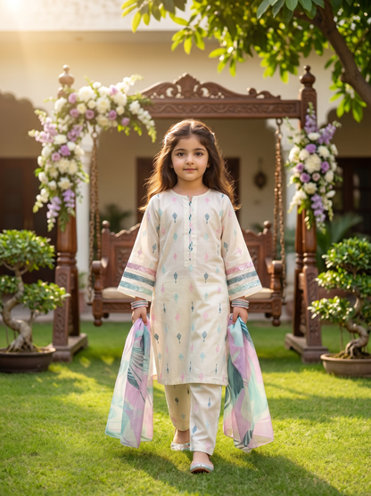 3 PIECE EMBROIDED LAWN SUIT WHITE KCB 4003