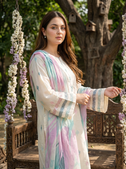 3 PIECE EMBROIDED LAWN SUIT WHITE KCB 4003