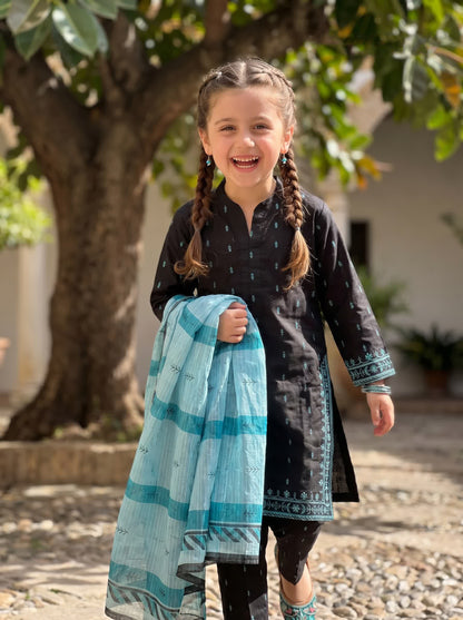 3 PIECE EMBROIDED LAWN SUIT BLACK KMB 4001