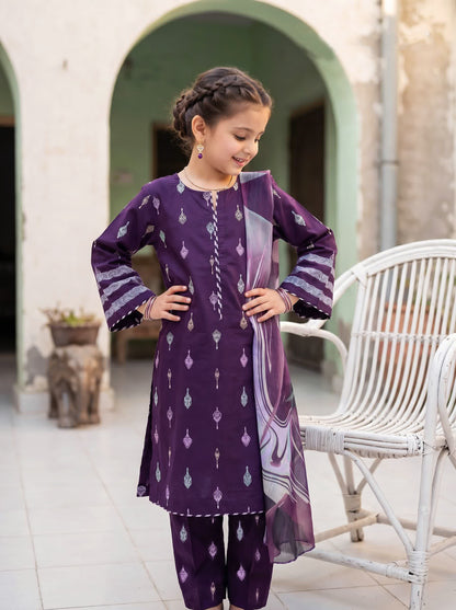 3 PIECE EMBROIDED LAWN SUIT PURPLE KCB 4005
