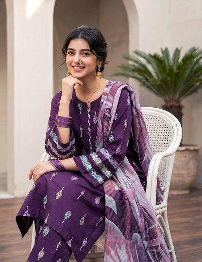3 PIECE EMBROIDED LAWN SUIT PURPLE KCB 4005