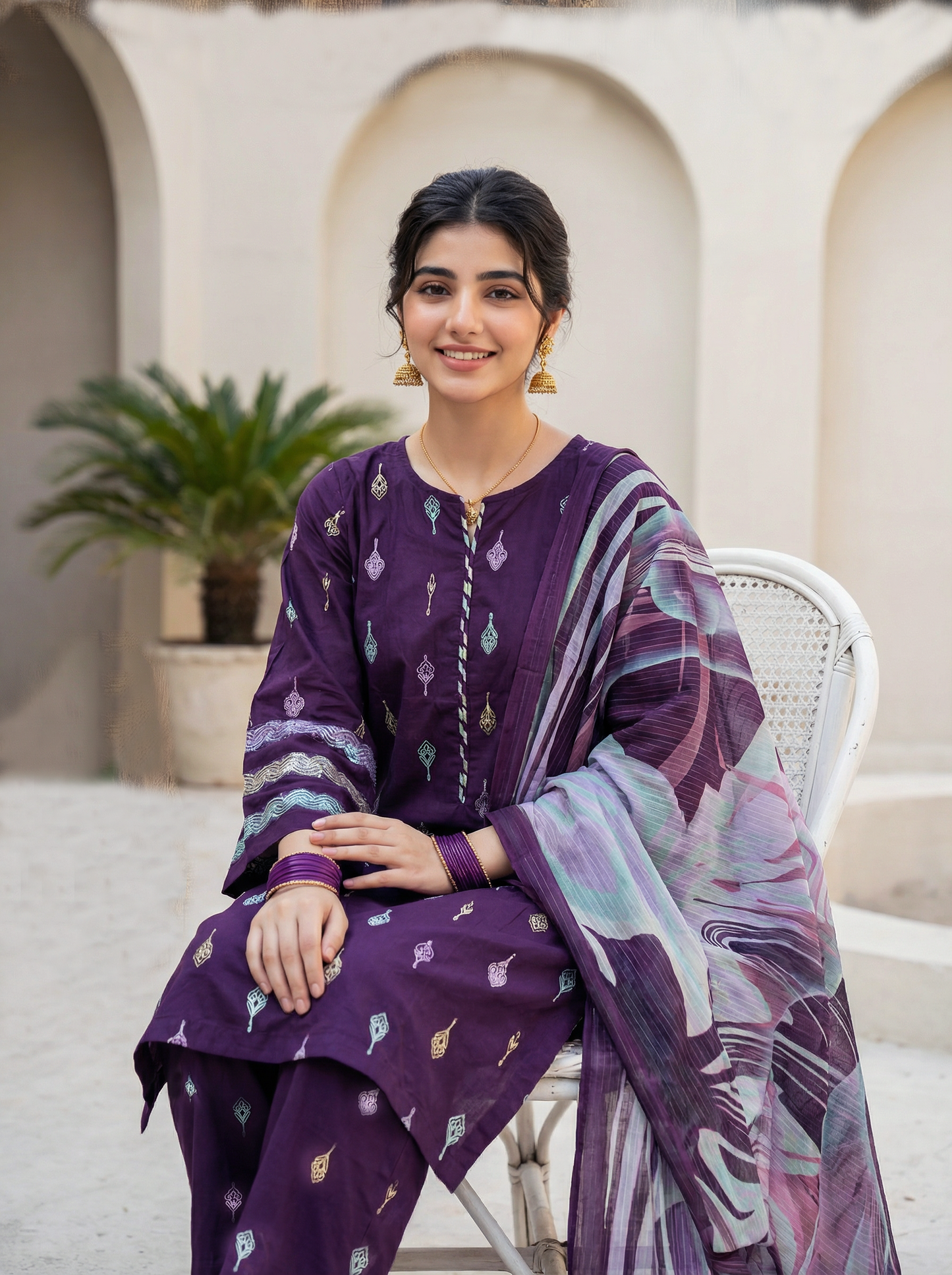 3 PIECE EMBROIDED LAWN SUIT PURPLE KCB 4005