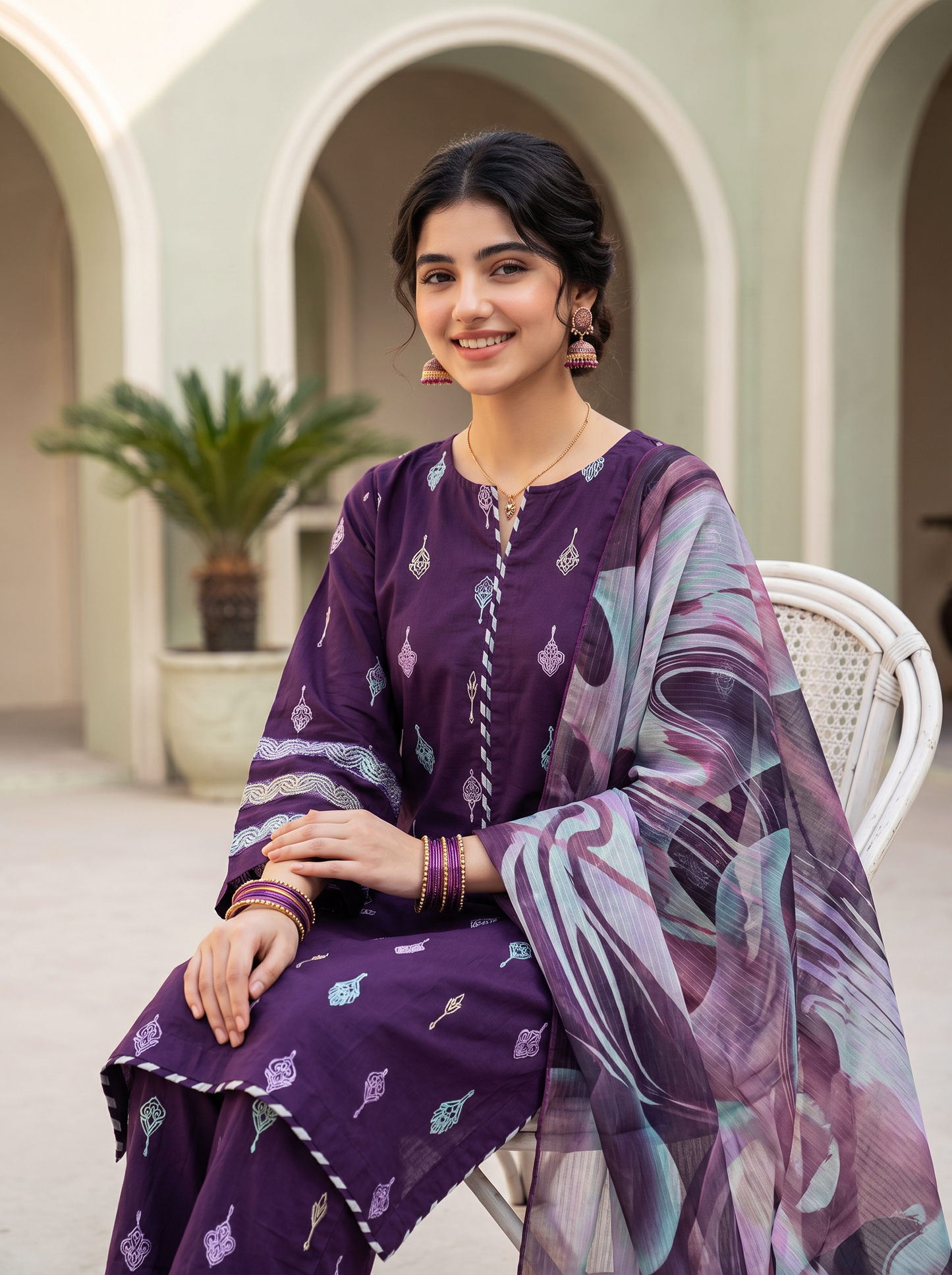 3 PIECE EMBROIDED LAWN SUIT PURPLE KCB 4005