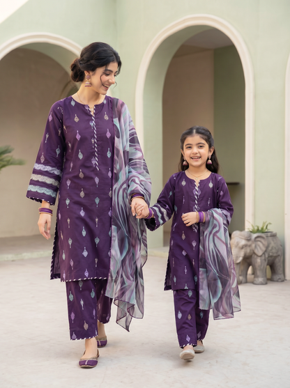 3 PIECE EMBROIDED LAWN SUIT PURPLE KCB 4005