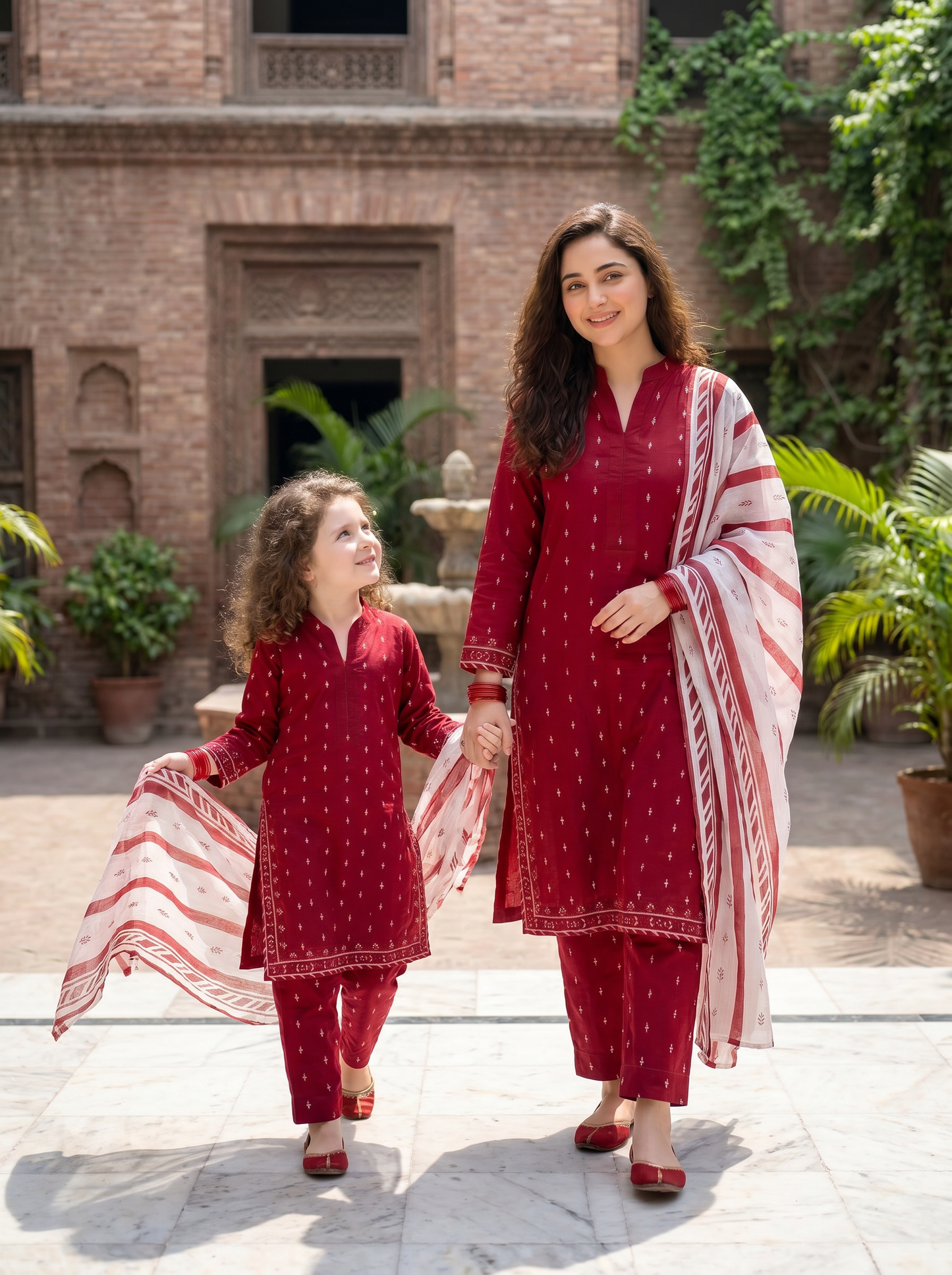 3 PIECE EMBROIDED LAWN SUIT RED KMB 4004