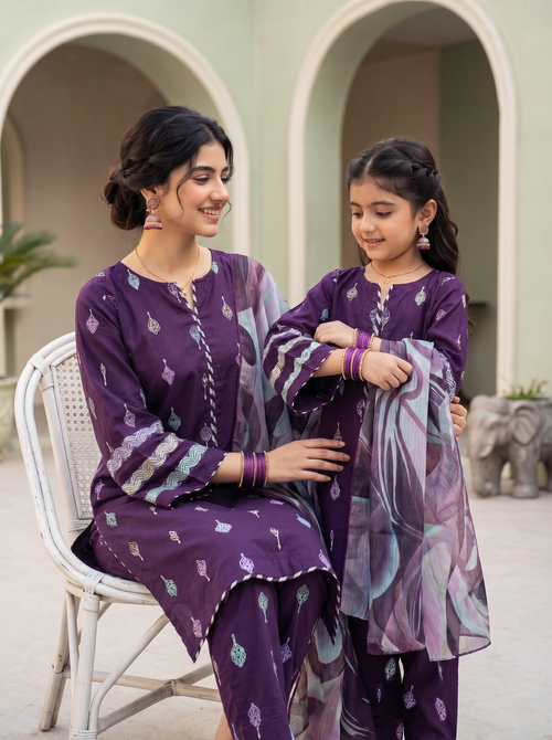 3 PIECE EMBROIDED LAWN SUIT PURPLE KCB 4005
