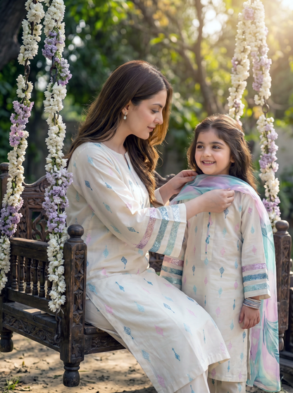 3 PIECE EMBROIDED LAWN SUIT WHITE KCB 4003